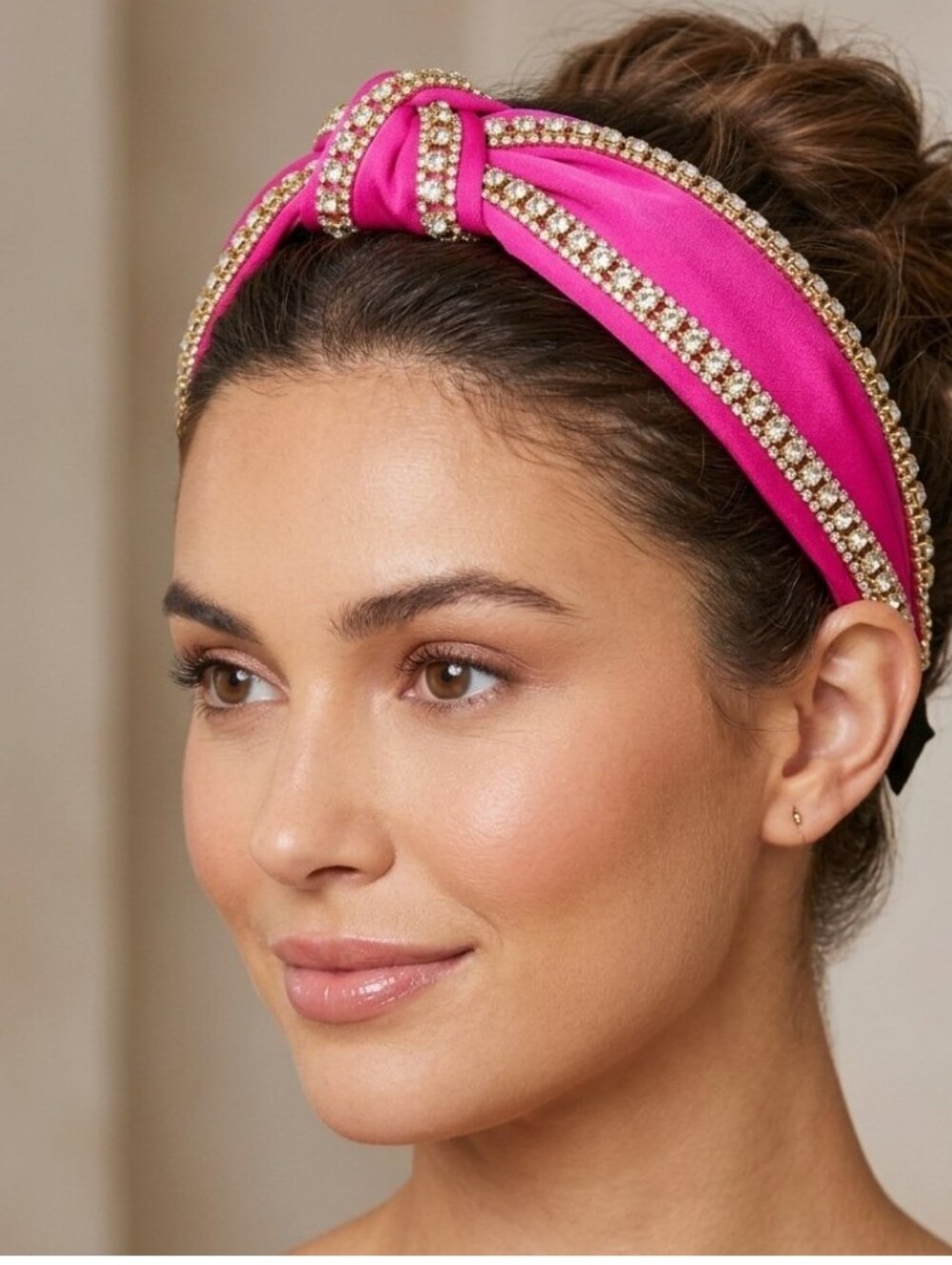 Fuchsia Knotted Headband with Crystal Trim